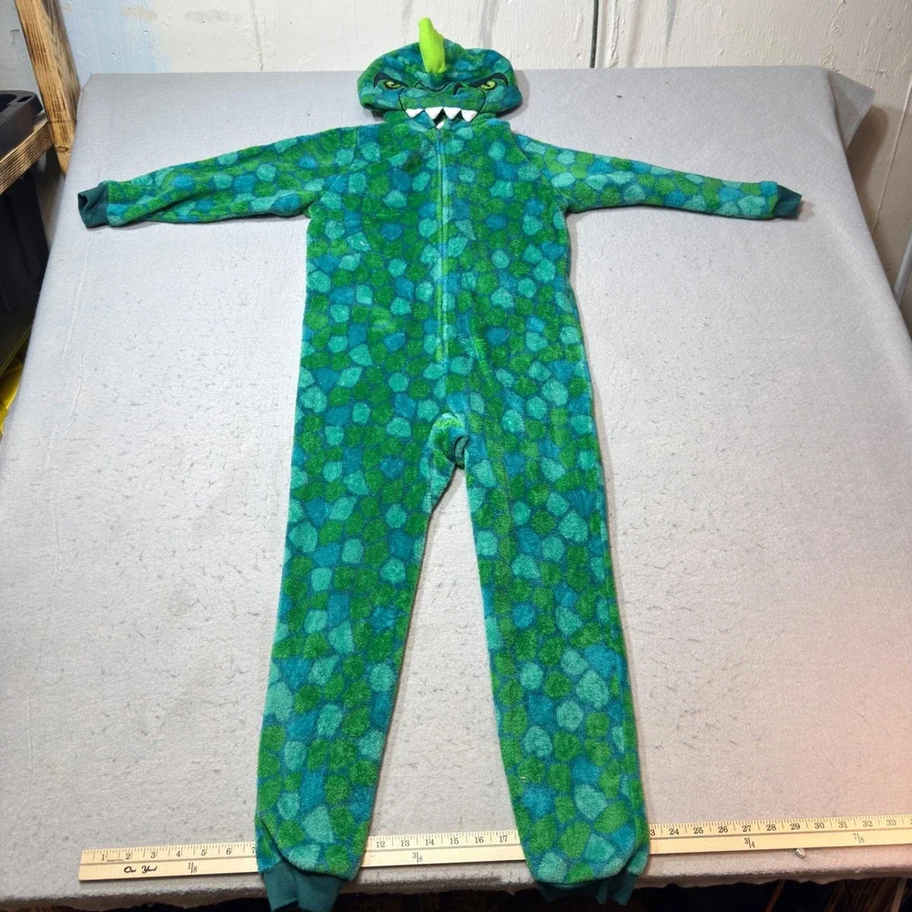 Sainteve‎ Kids Dinosaur Pajamas Kids S 7/8 Green Excellent Hooded Fleece Onesie